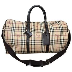 Like New! ✨ Burberry Haymarket Check Boston Duffel Bag - Leather w/ Strap Lock